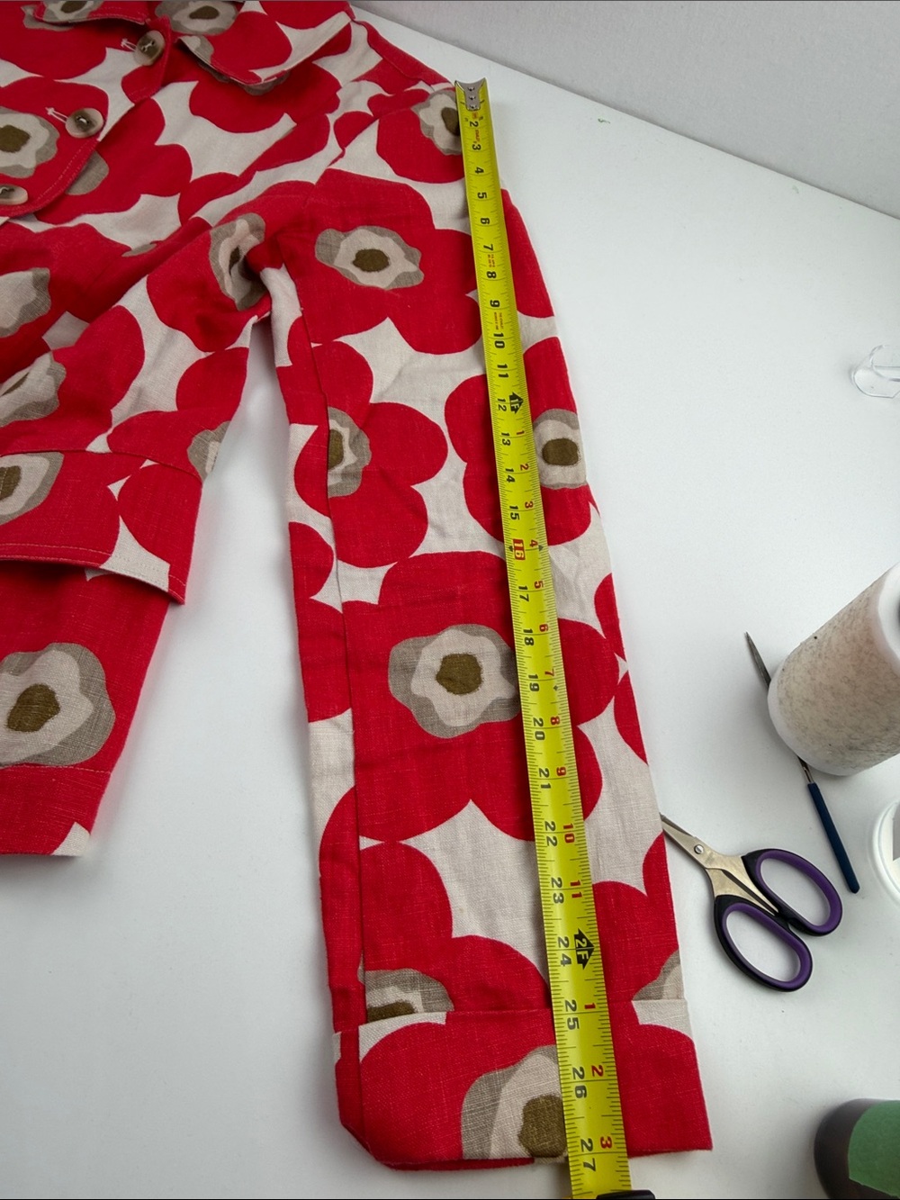SPANNER for Tall Girl Red Floral Button Down Linen Blazer - Picture 8 of 9
